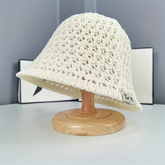 Solid Crochet Sun Hat Wide Brim Bucket Hat Women Outdoor Travel Beach Hats