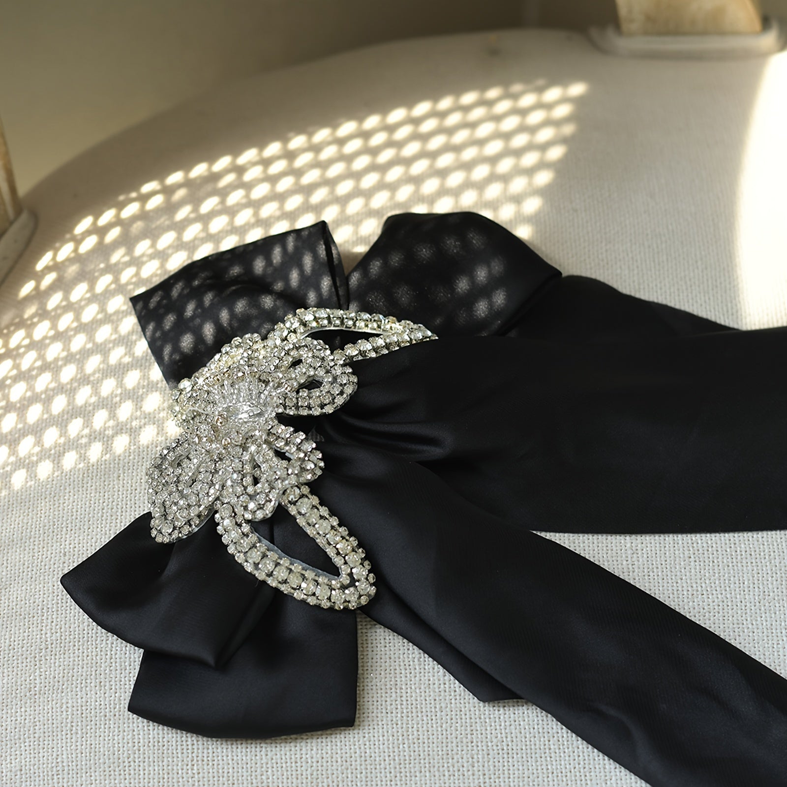 Polyester Bow Tie Hair Clip with Rhinestone Butterfly Decoration