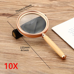 10X Magnifying Glass Handheld Wooden Handle Real Glass Reading Magnifier