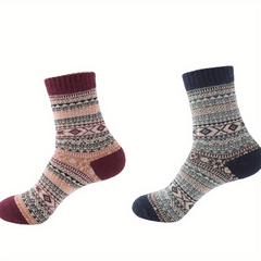 2 Pairs Geometric Pattern Socks Ethnic Style Mid Tube Women's Stockings