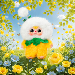 Creative Longear Rabbit Plush Toy with Expressive Eyes & Floral Accents