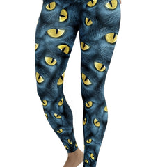  Cat Eye Print Sporty Leggings Low Rise Stretch