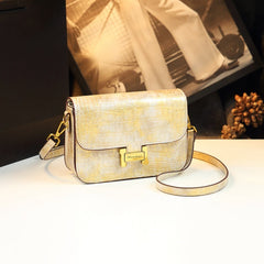 Retro Crocodile Handbag with Metal Buckle & Wrist Strap Cream Red Yellow Purple