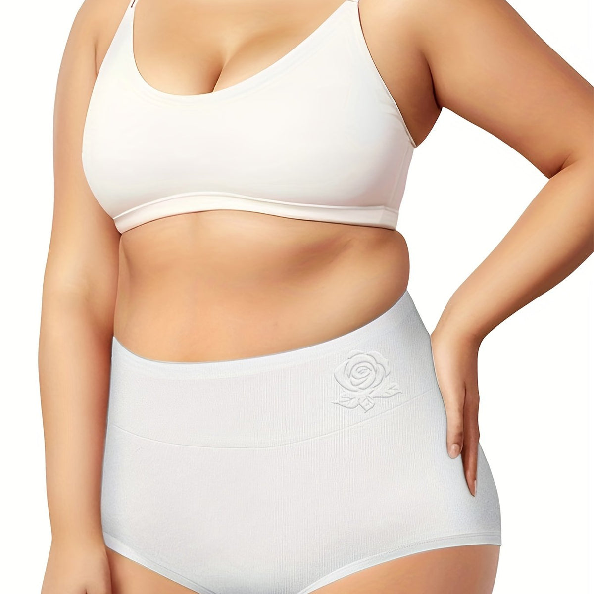  Women's Rose Embossed High Waisted Tummy Control Panty