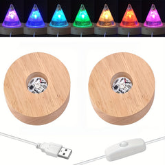 LED Lights Display Base 7 Colored Round Wooden Lighted Stand