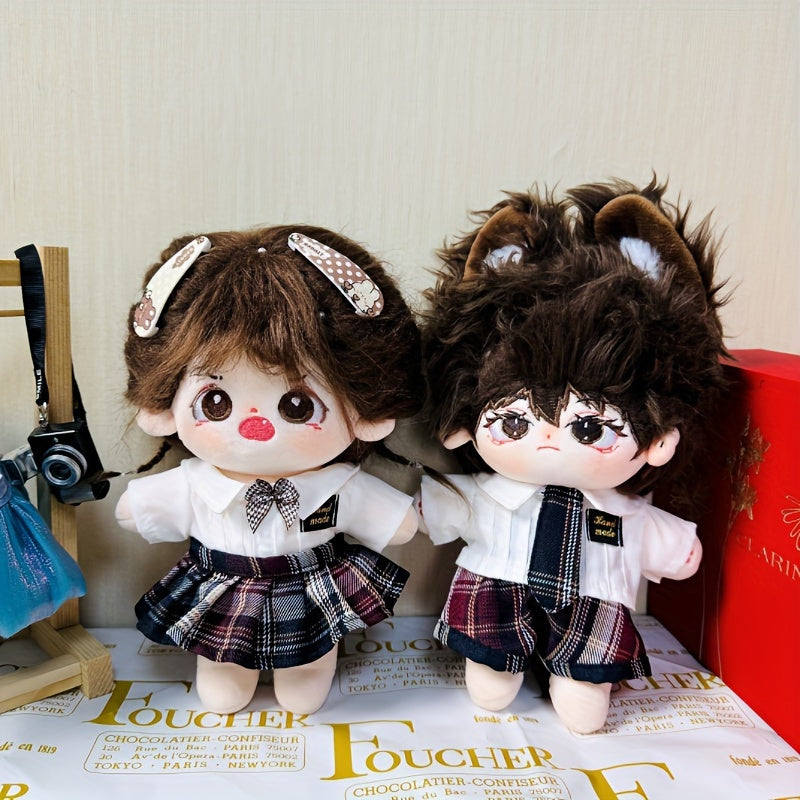 Plush Doll Preppy Style Plaid Clothes Set