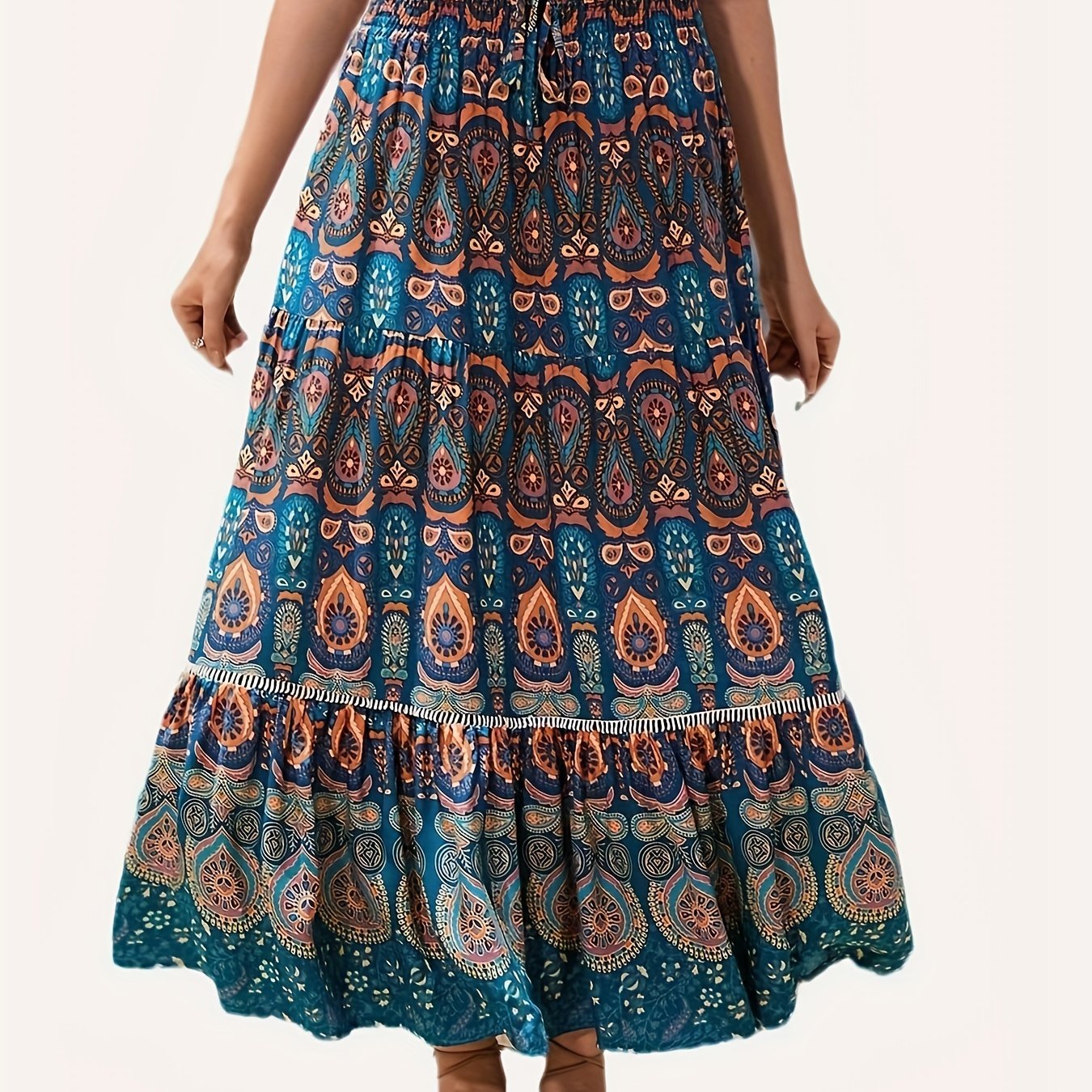  Boho Paisley Floral Print Maxi Skirt