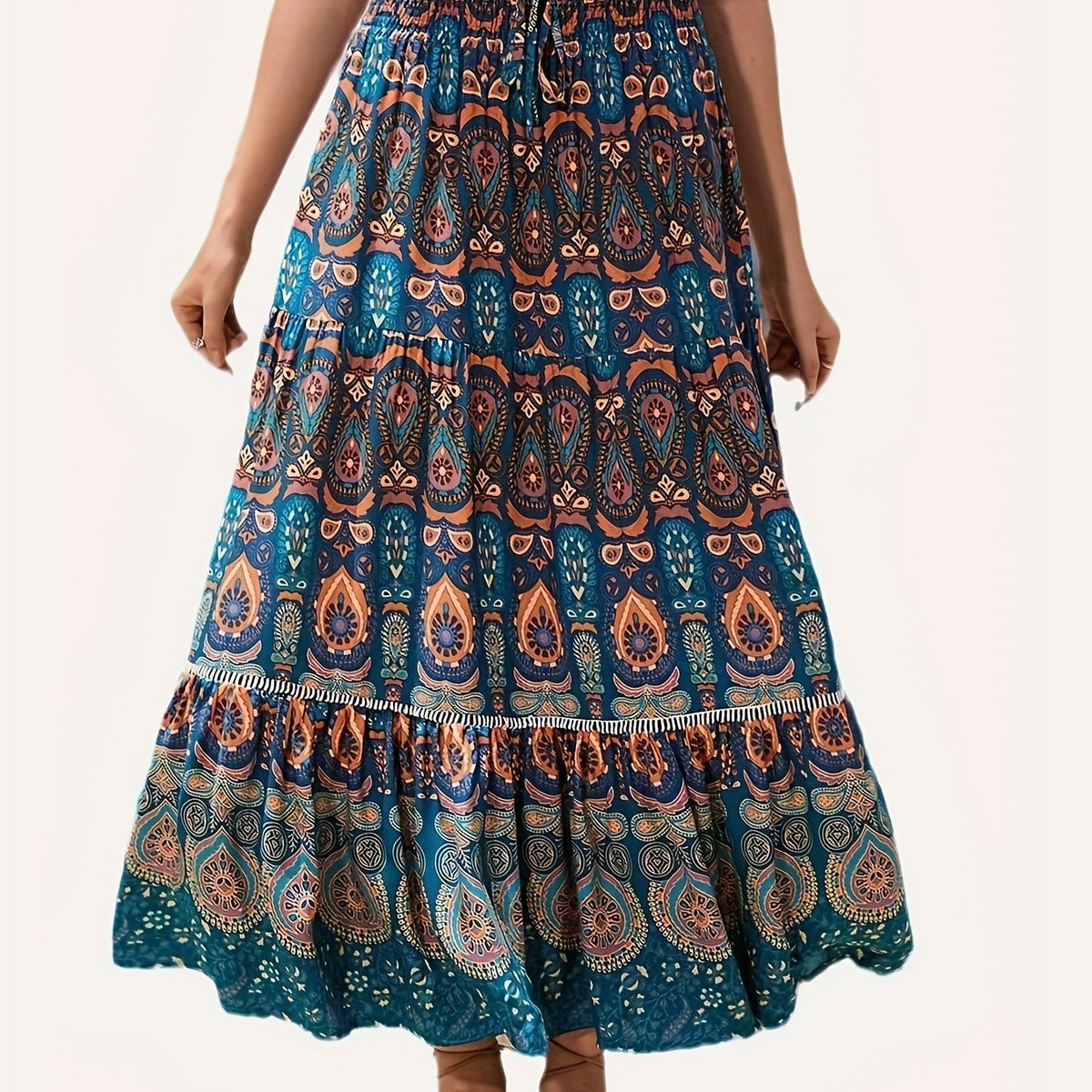  Boho Paisley Floral Print Maxi Skirt
