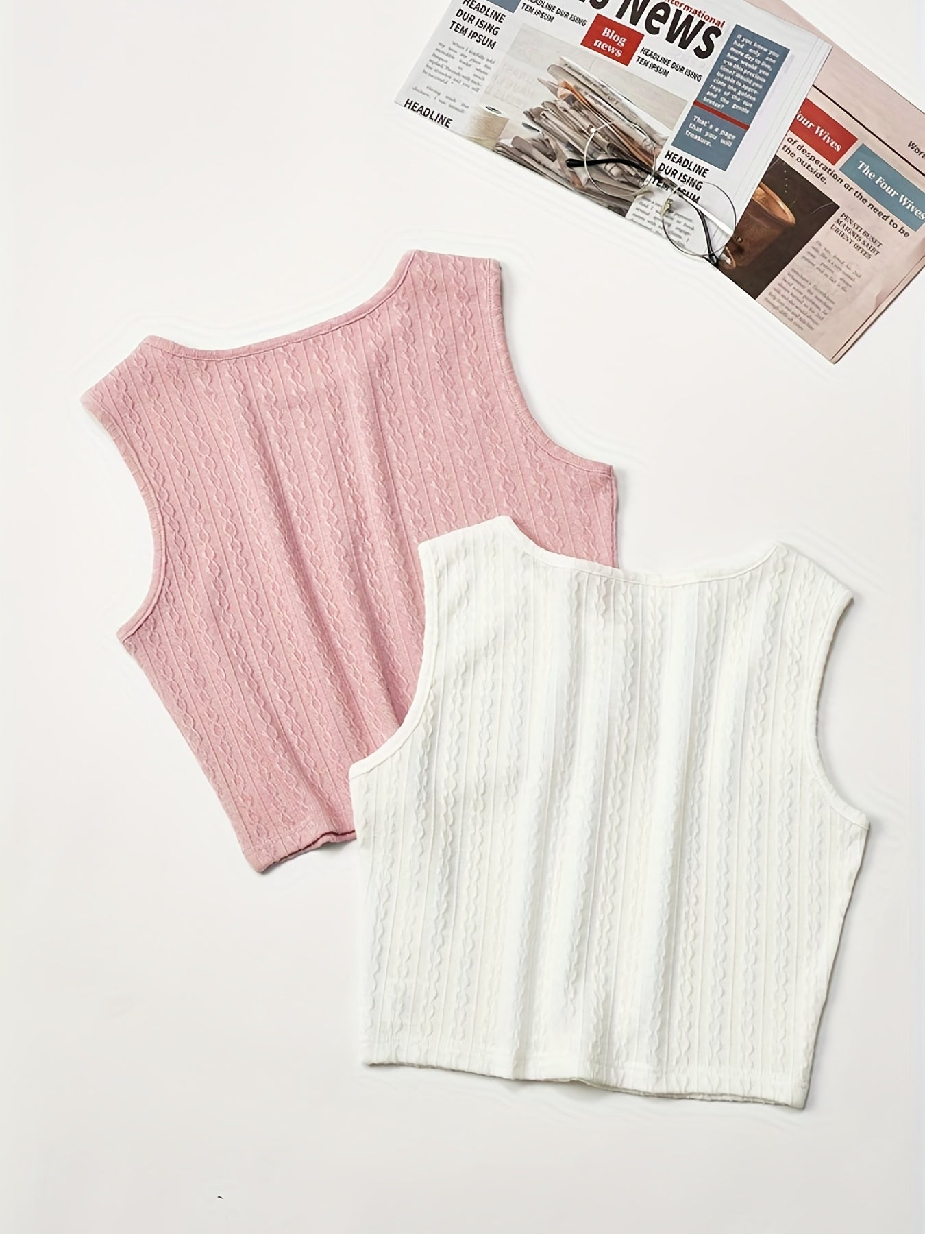 Textured 2pcs Tank Top Sleeveless Summer Women's Clothing