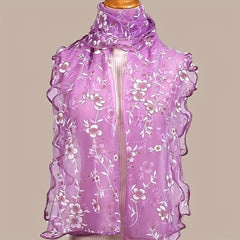 Ruffles Flower Embroidery Scarf Gauze Shawl for Spring & Summer