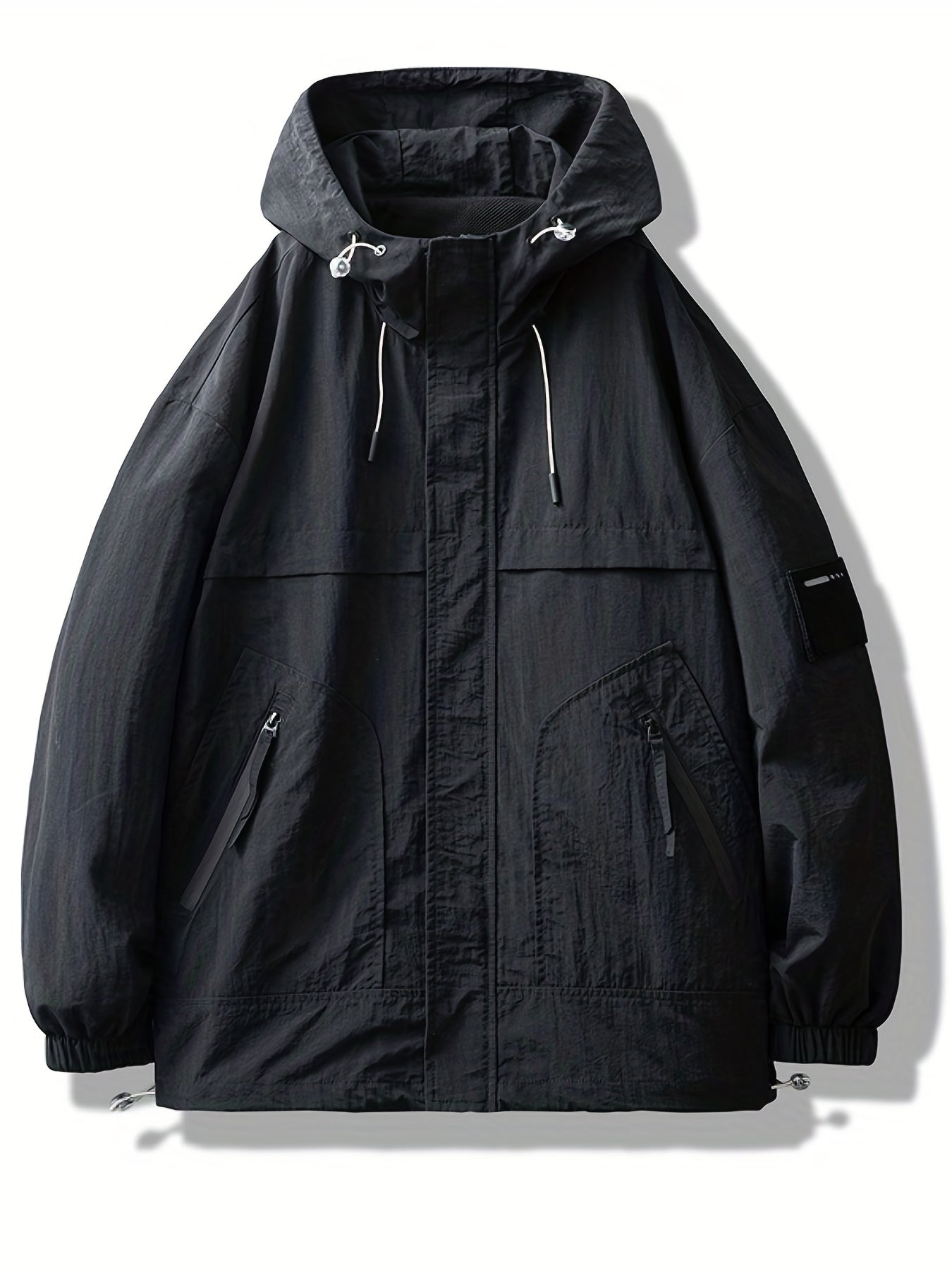 Men's Lightweight Hooded Windbreaker Jacket Casual Stand Collar Zip Up Coat