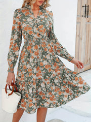 Women's Plus Floral Print Lantern Sleeve V Neck Dress