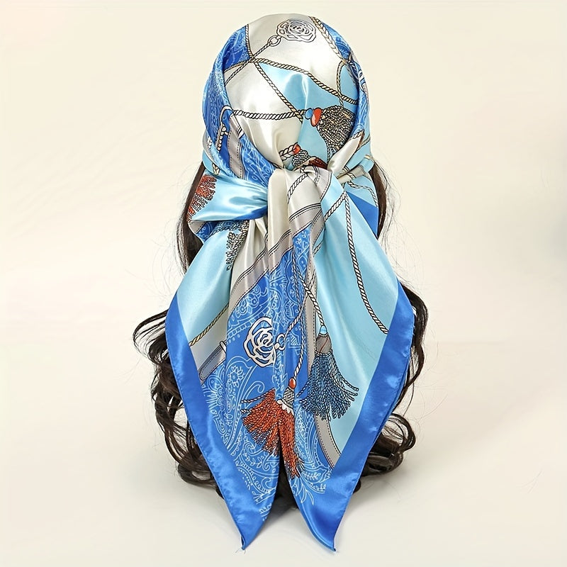 Geometric Chain Print Square Scarf Classic Satin Bandana Large Shawl