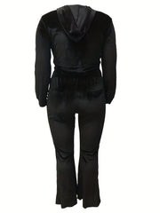  Velvet Hooded Coat & Pants Set