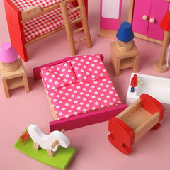Wooden Bedroom Toys 7 Sets for Kids Pretend Play Home Bedroom