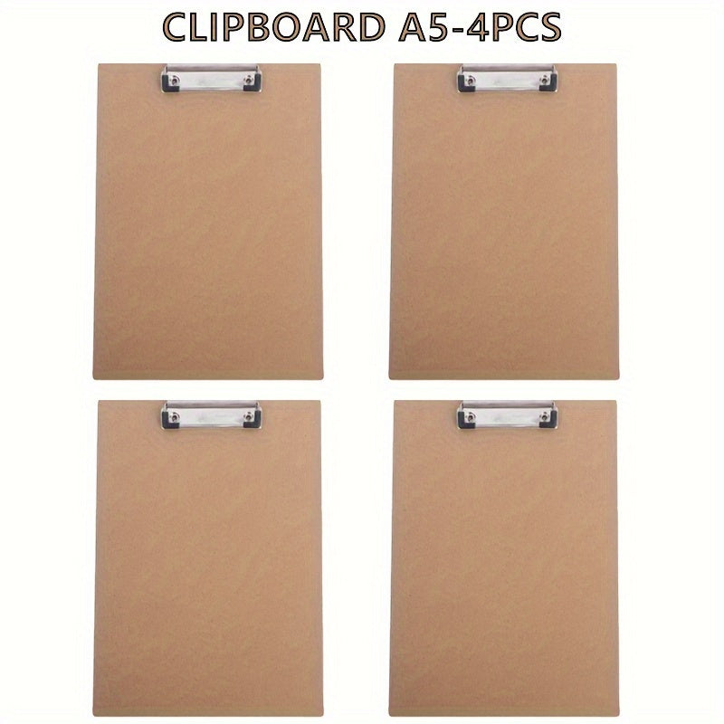 4pcs A5 Office Clipboards Strong Paper Clips Basics Hardboard Durable