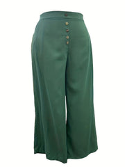  Pants Women's Plus Elastic Button High Rise Wide Leg Trousers