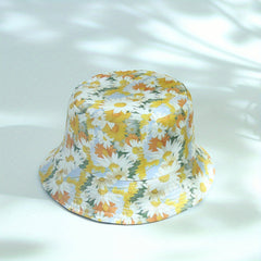 Sunflower Print Bucket Hat Reversible Sunscreen Beach Hats