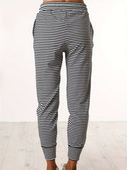  Stripe Print Elastic Drawstring High Rise Jogger Pants
