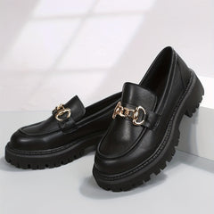 British Style Chain Decor Loafers Slip On Shoes