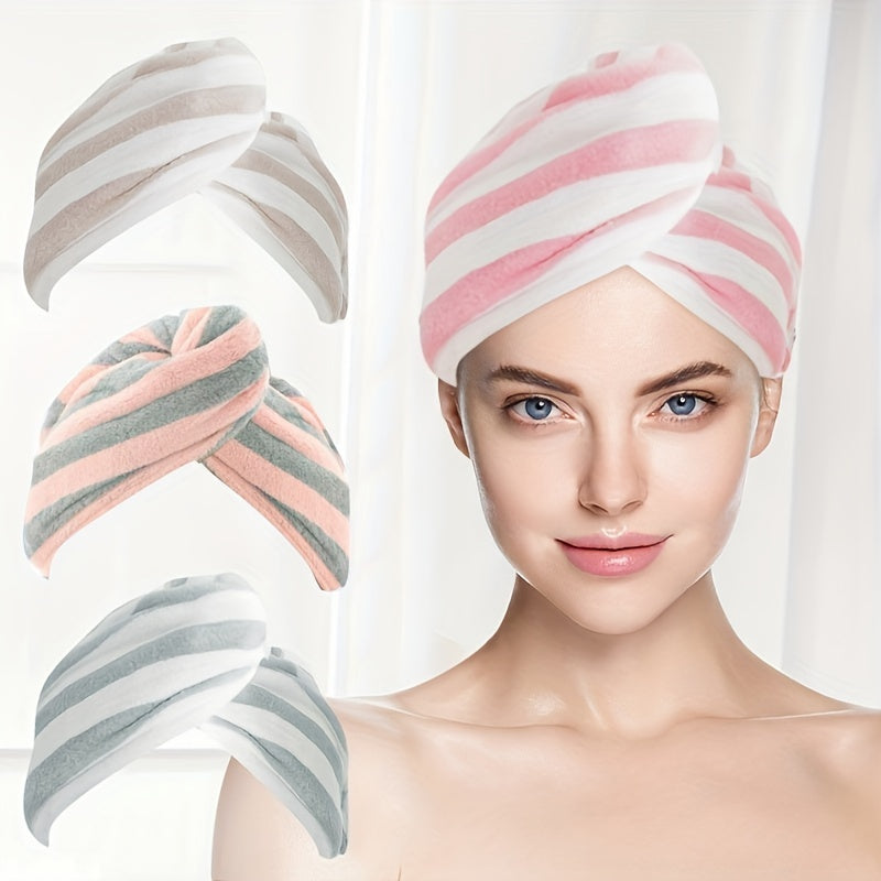 Microfiber Hair Towel Soft Drying Cap Striped Absorbent Quick Wrap Long Hair