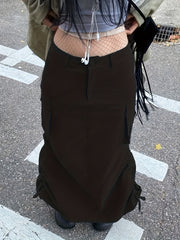  Solid Drawstring Cargo Skirt