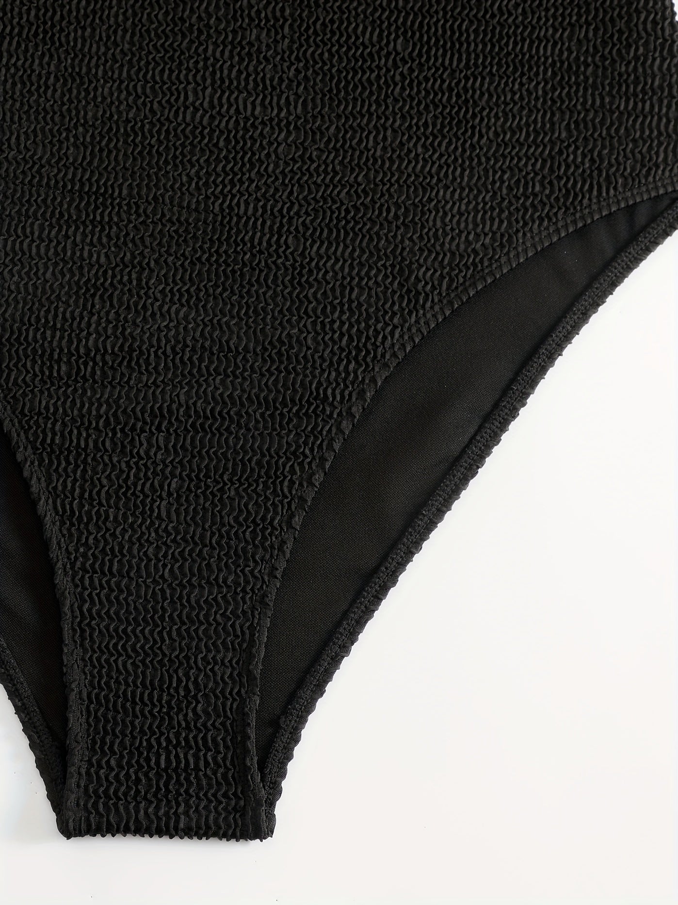  Solid Textured Scoop Neck One Piece Swimsuit