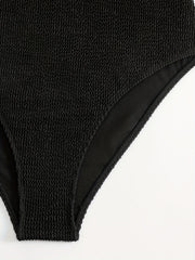  Solid Textured Scoop Neck One Piece Swimsuit