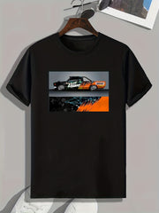 Car Graffiti Print Men's Comfy T shirt Active Slightly Stretch Breathable Tee