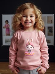 Bunny And Donut Print Girls Sweatshirt Crew Neck Tops