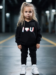 OERYUI I LOVE YOU Hooded Pullover Pants Set for Kids