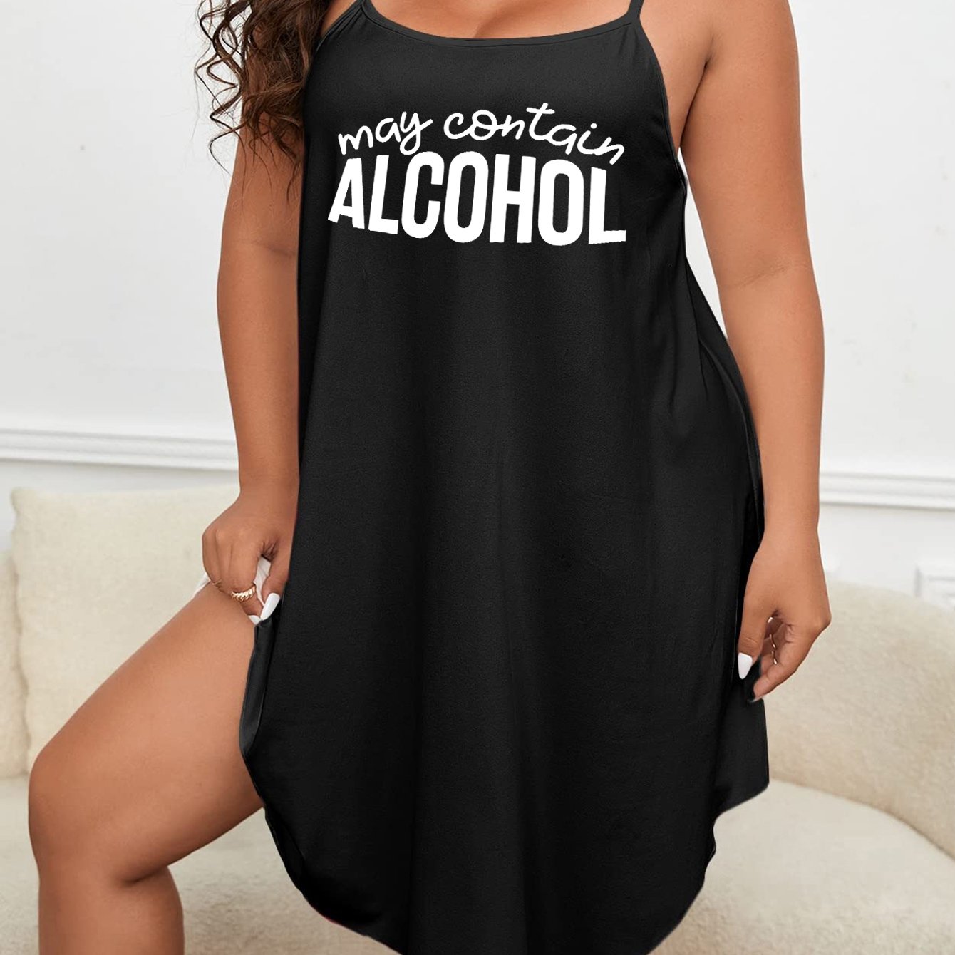  Sexy Lounge Dress Women's Plus Funny Slogan Print Round Neck