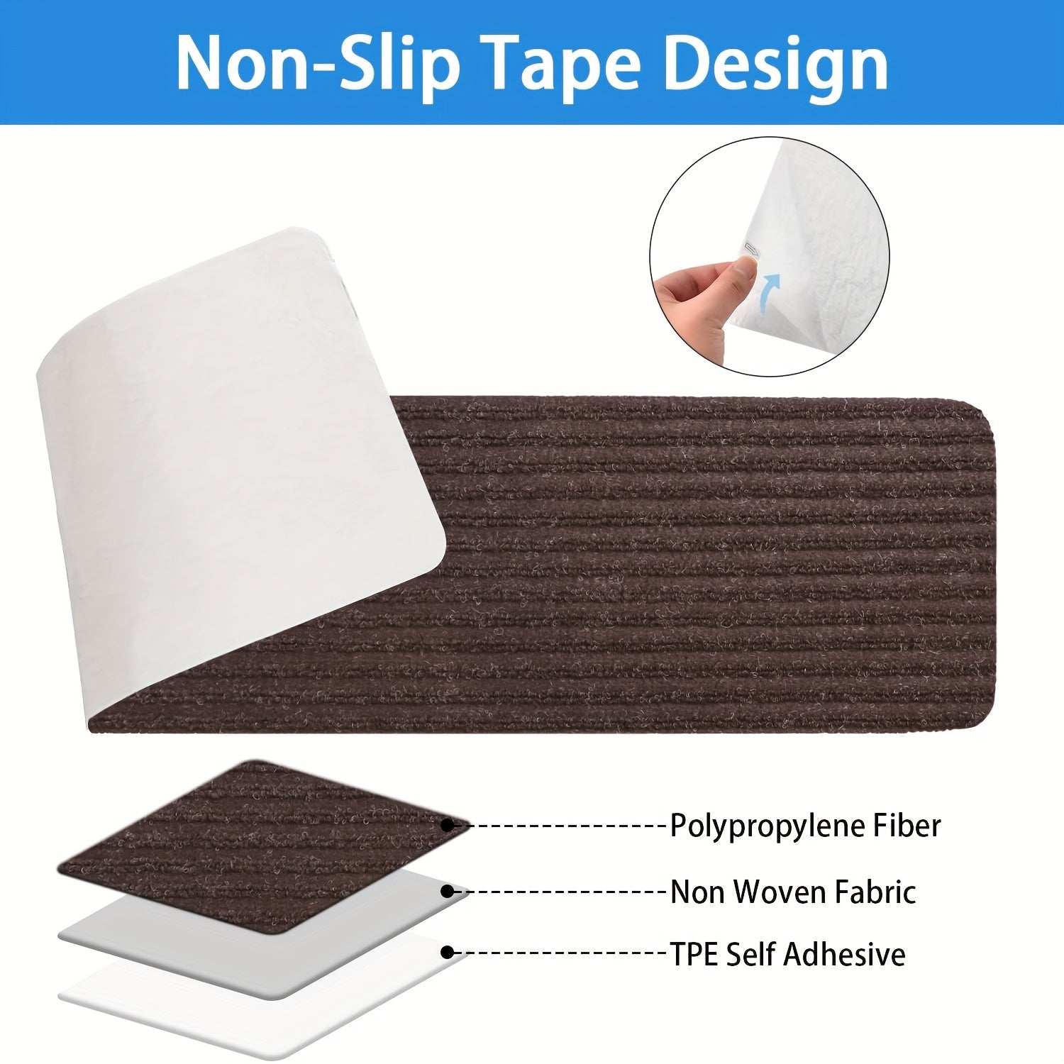 Non Slip Brown Stair Treads 20 X 76 Step Carpet For Staircase