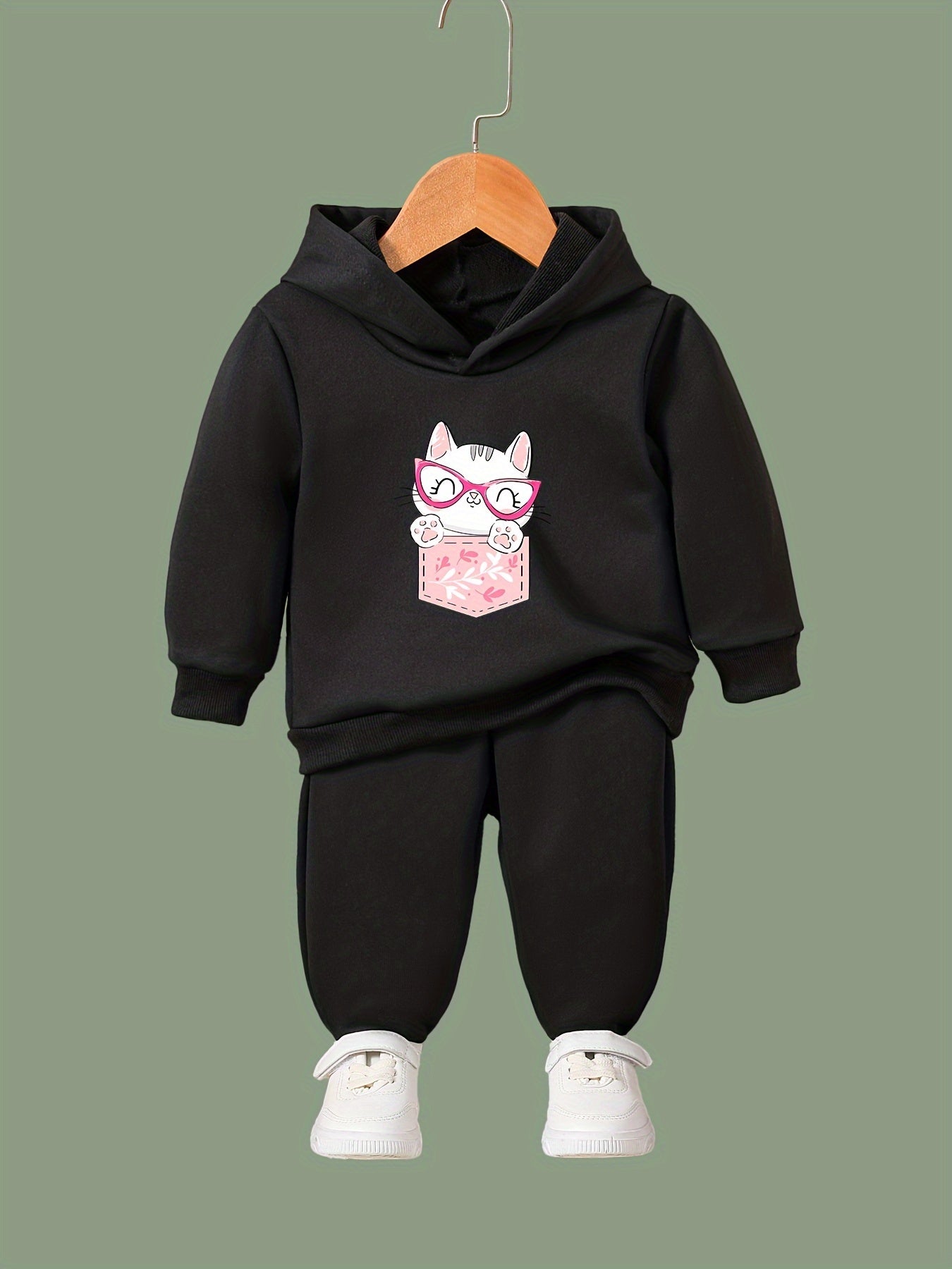 Kid's 2pcs Cartoon Cat Hoodie & Pants Set