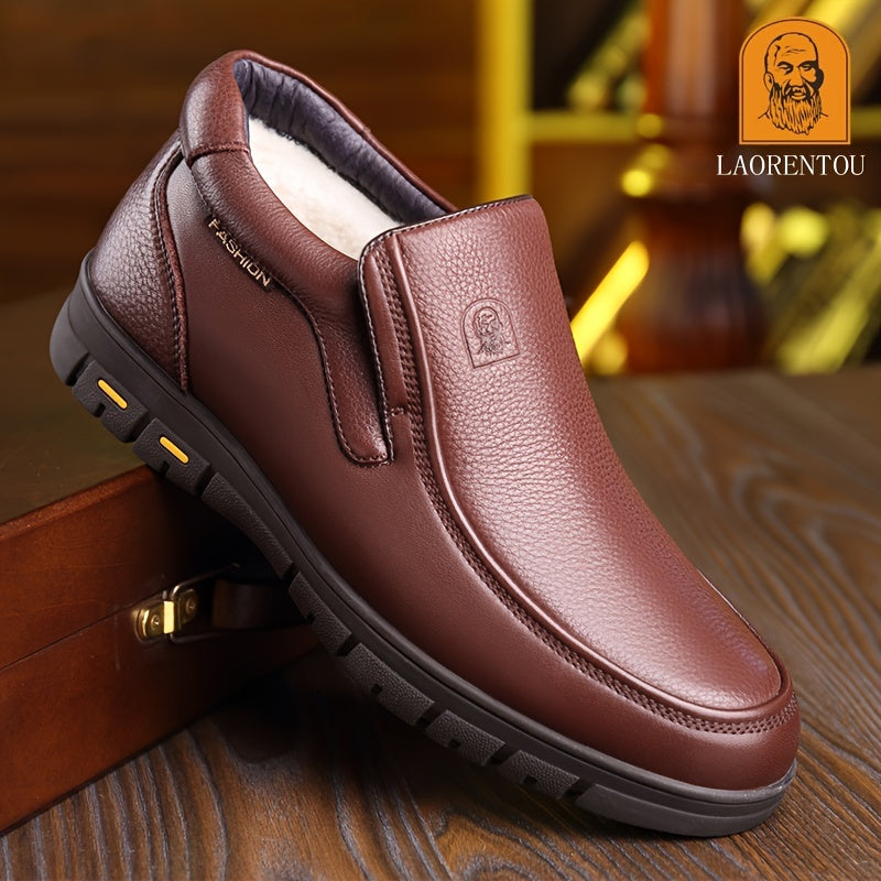 LAORENTOU Men's Leather Fleece Dress Boots
