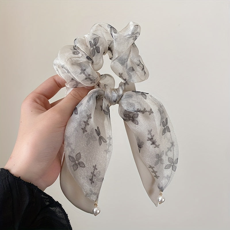 Vintage Bow Mesh Hair Tie Scrunchie Ponytail Holder Elastic Headwear
