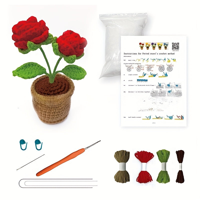 Beginner Crochet Kit: Roses Crochet Starter Set for Adults and Kids