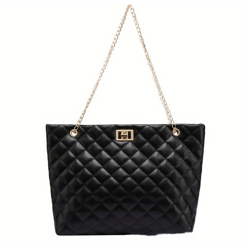 Argyle Quilted Casual Tote Bag Waterproof Shoulder Bag PU Leather Handbag