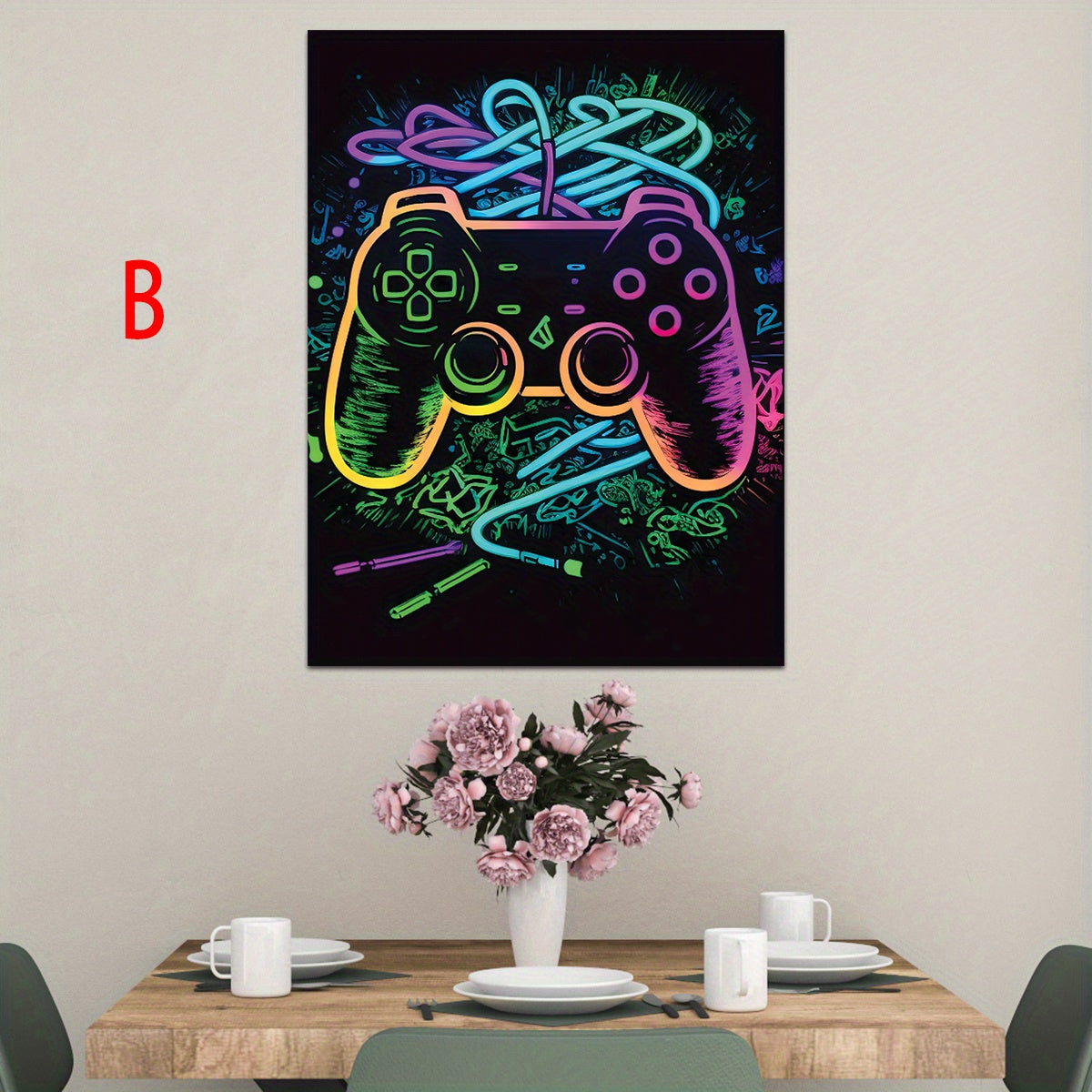 Neon Gaming Controller Canvas Print Poster Home Decor