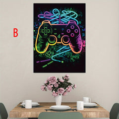 Neon Gaming Controller Canvas Print Poster Home Decor