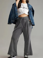  Solid Stitching Flared Leg Trousers With Pockets