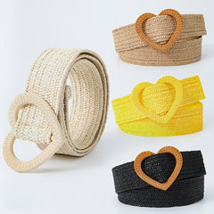 Candy Straw Braided Heart Buckle Belt Elastic Waistband