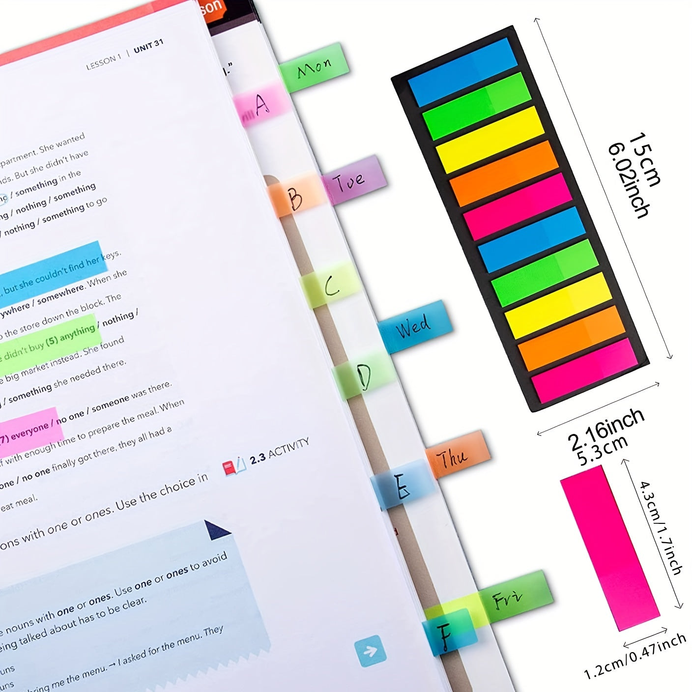 6pcs 1200 Sheets Sticky Index Labels Tabs Stickers for Bookmark School & Office