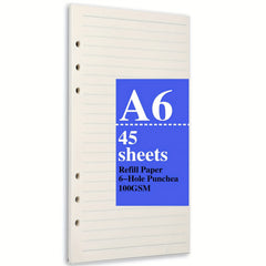 A6 Refills Lined Paper 45 Sheets 90 Pages 6 Hole Punched for 6 Ring Binders