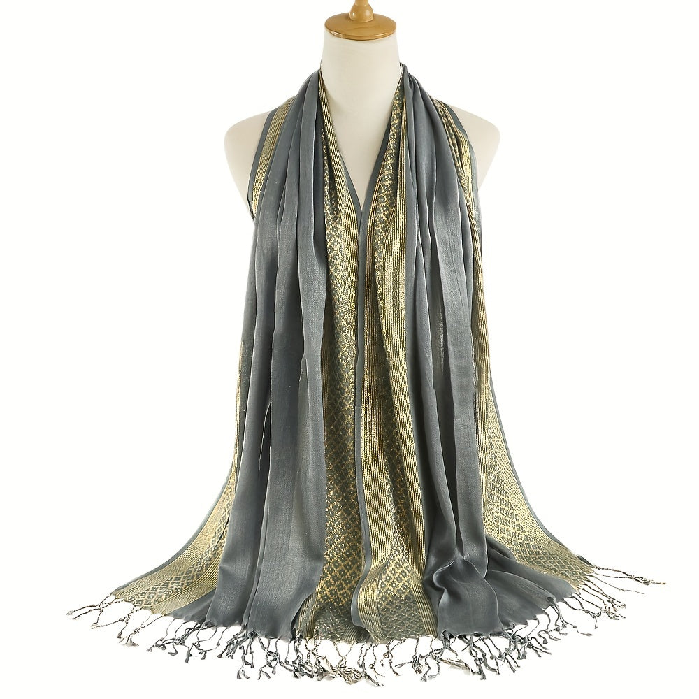 Hot Stamping Long Tassel Scarf Hijab Solid Shawl Casual Head Wrap