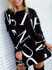  Casual Dress Women's Plus Letter Print Long Sleeve