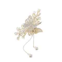 Tulip Flower Butterfly Rhinestone Hair Claw Clip in Gold