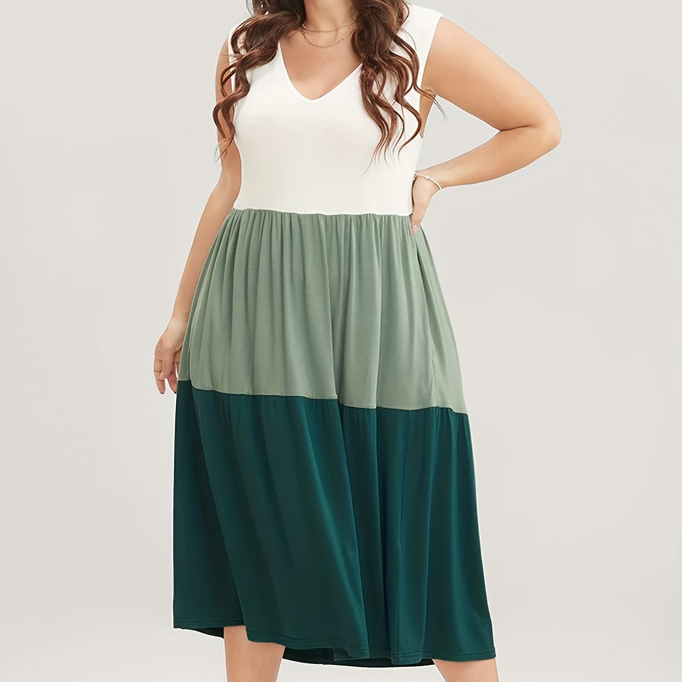  Colorblock V Neck Maxi Tank Dress