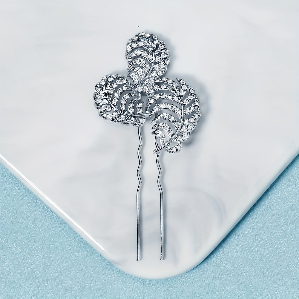 Bridal Rhinestone U Shaped Hairpin Hair Accessories Leaf Rhinestone Insert Pin