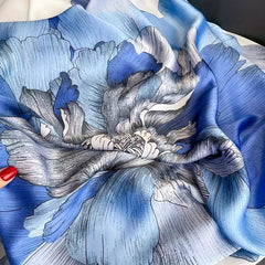 Flower Print Square Scarf Large Satin Shawl Vintage Neckerchief